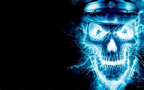 Neon Blue Skull Fear Underworld Art Dead Death Evil Skary