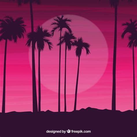 Palm Tree Silhouettes Against A Night Sky Vector Free