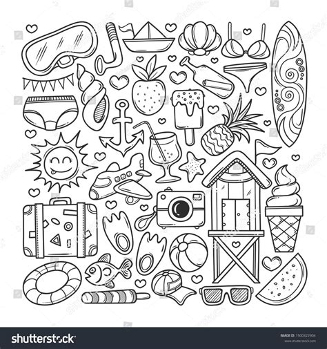 Big Set Van Doodle Summer Cliparts Hand Drawn Vacation Clipart Digital