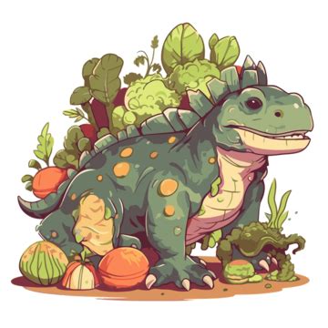 Herbivore Clipart Dinosaur With Vegetables On It Cartoon Vector