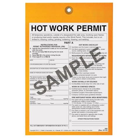 25 Per Pack Hot Work Permit 2 Part Carbonless Business And Industrial