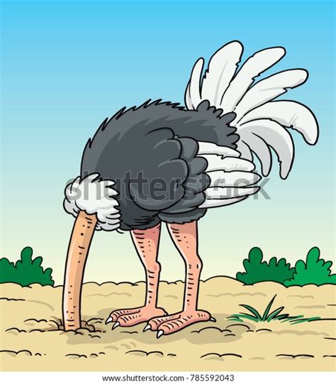 Animal Illustration Featuring Ostrich Burying Head Stock Vector