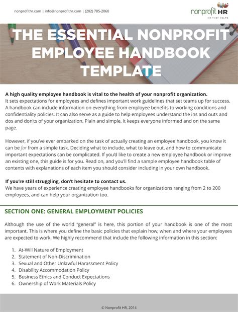Free Non Profit Organization Employee Handbook Template Sample Word