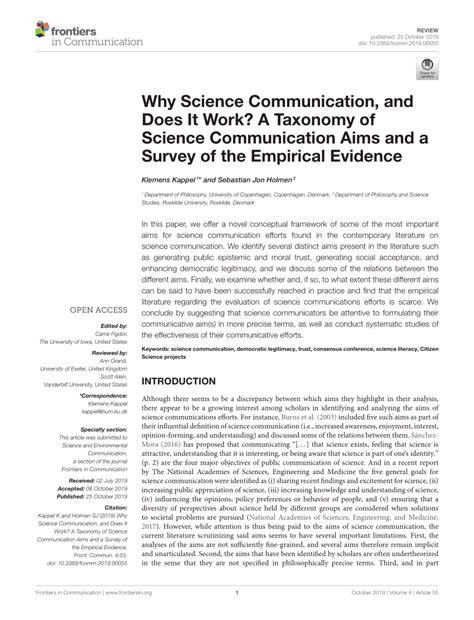 Pdf Why Science Communication And Does It Work A Taxonomy Of Science Communication Aims And