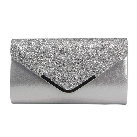 Silver Glittered Envelope Clutch Purse Evening Bag For Women Frandels