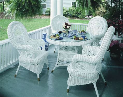 Browse through outdoor furniture like patio tables & chairs, lounge sets, ottomans, sectional furniture, outdoor sofas & more. Victorian Wicker Dining Set of 5 | Wicker Paradise