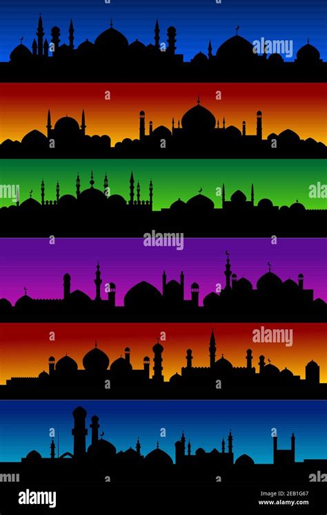 Oriental Arabian City Skylines With Mosques And Minarets For Holiday