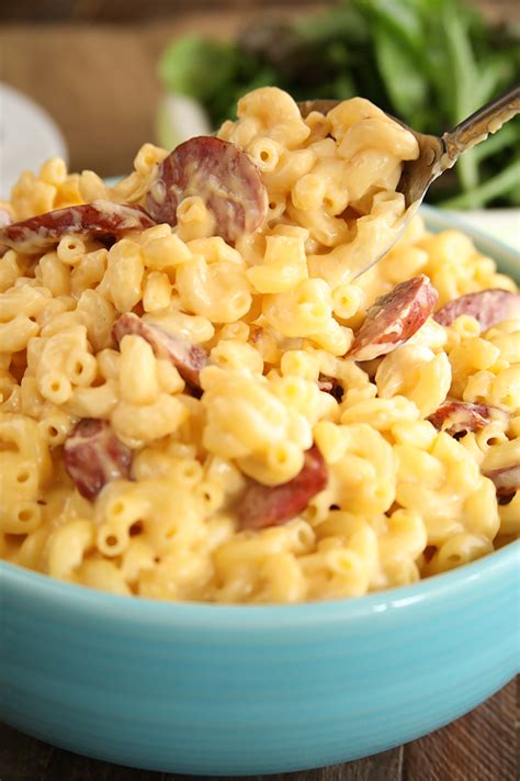 Enjoy with spicy mustard and sweet and sour ketchup. Creamy Smoked Sausage Mac and Cheese - Southern Bite