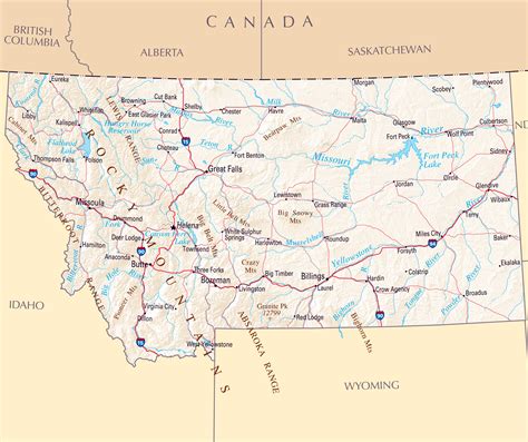 Large Map Of Montana State With Relief Highways And Major Cities