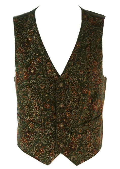 Olive Green Velvet Waistcoat With Paisley And Floral Pattern Ml