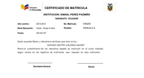 Certificado De Matriculacion