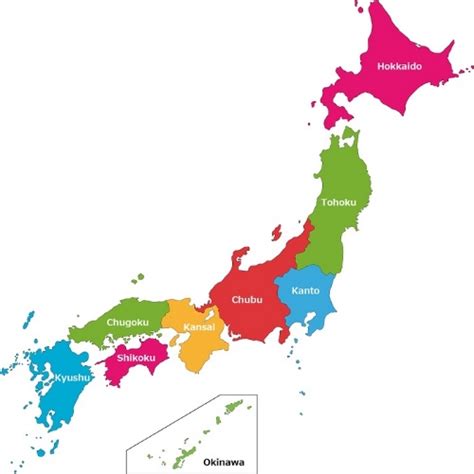 If you look at a map of regions in japan, you will most likely see the country divided into 8 large areas, with the smaller islands designated as separate areas, and the largest island of honshu marked as 5 separate parts. Regions of Japan — Amnet