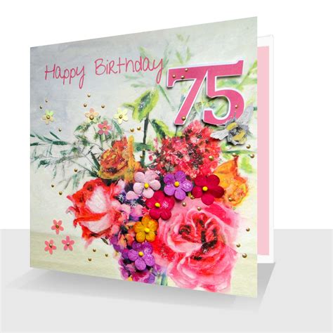 Happy 75th Birthday Card Roses And Wallflowers