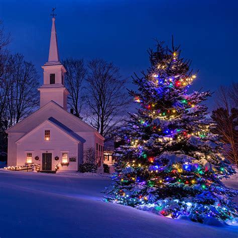 Snow Christmas Tree And Church Marlow New Hampshire By Michael