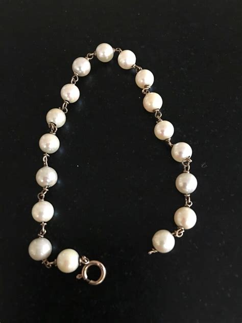 Details About K Yellow Gold Vintage Pearl Bracelet Pearl Vintage