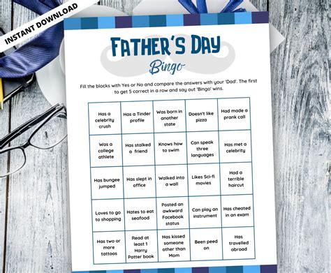 Fathers Day Bingo Game Fathers Day Party Game Printable Etsy