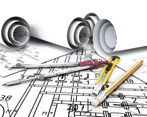 Engineering Tools On The Drawing Plans Stock Illustration