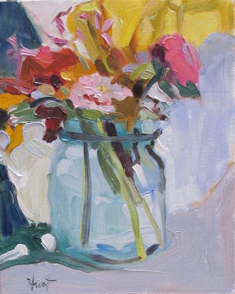 New Painting My Zinnias By Linda Hunt Floral Still
