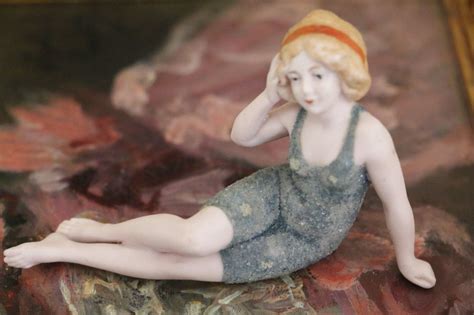 Antique Bathing Beauty Doll IN Antique Doll Bathing Suit Figurine Dressed Doll Antique