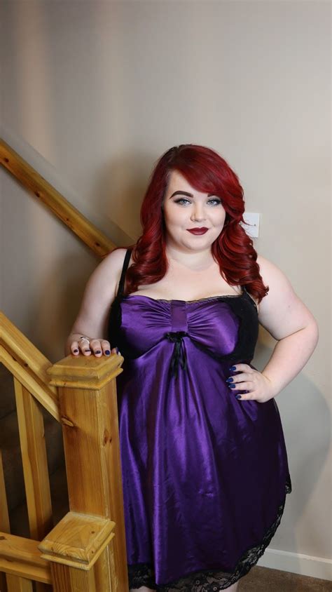 Georgina Grogan In Plus Size Purple Satin Chemise Bbw Sexy Purple