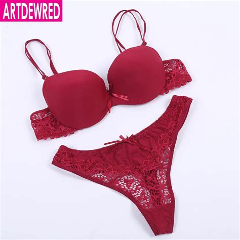 Artdewred Sexy Bra Set 8 Colors Push Up Solid 34 44 Abc Bra Women Deep V Lace Underwire Outfit