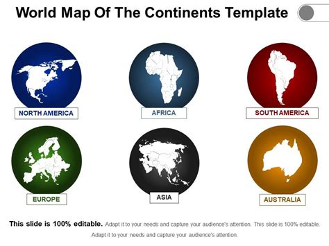 World Map Of The 7 Continents Powerpoint Design Template Sample Images