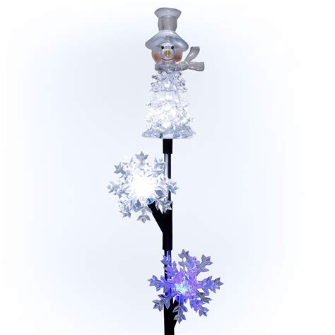 33 Solar Snowman And Snowflakes Christmas Stake With Led Lights