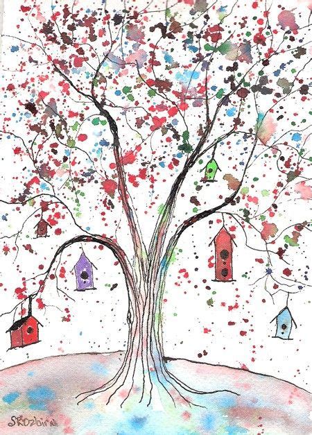 Tree Houses Aceo Print Of Watercolor And Ink Illustration Etsy