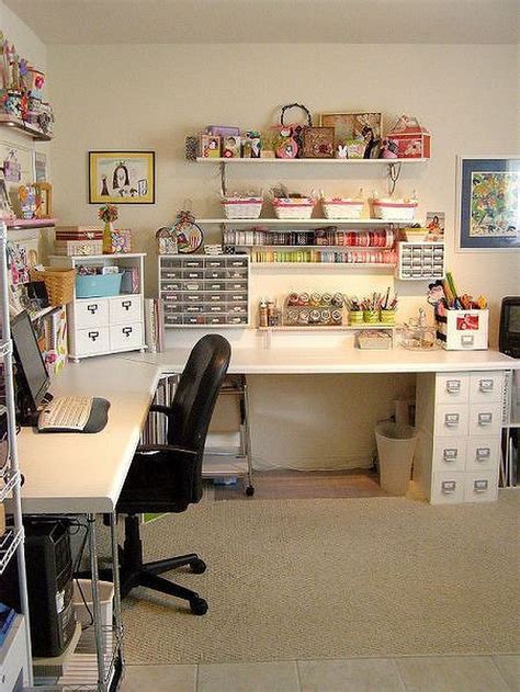 For the ultimate crafter, couple a desk with a cabinet hutch to deck out your craft space. Creating Craft Room And Ideas 24 | Sewing rooms, Craft ...