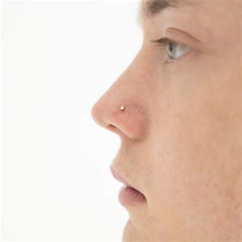 Tiny Diamond Stud L Shape Nose Ring In 14k Gold In 2021 Nose Piercing
