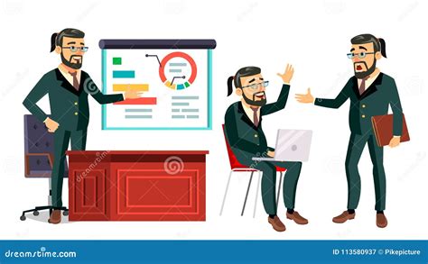 Boss Working Character Vector Working Bearded Male Modern Office