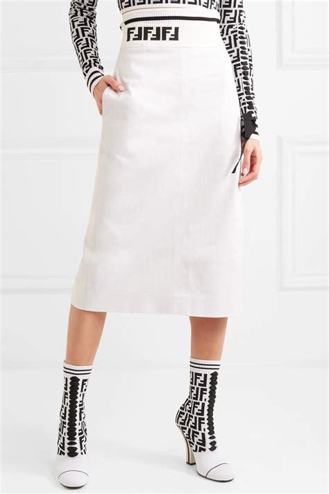 Fendi Jacquard Trimmed Denim Midi Skirt In White Lyst