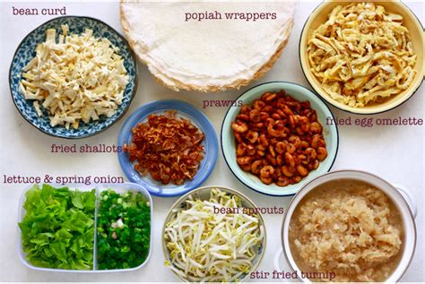 Spring roll sheets, 1 packet, 1/2 chinese cabbage, cut into fine chiffonade, 1 handful of beansprouts, 1/2 large carrot, cut into matchsticks, 50g of rice noodles, vermicelli, broken into small pieces, 2 garlic cloves, minced, ginger, 2cm piece, minced, 1 tbsp of coriander. Popiah (Spring Rolls) | Season with Spice