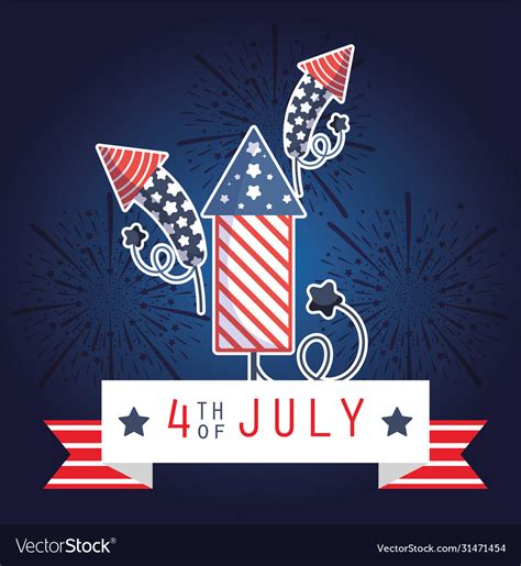 Independence Day Fireworks With Ribbon Royalty Free Vector