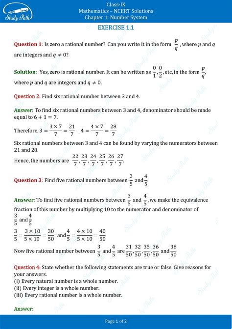 Ncert Solutions For Class 9 Maths Chapter 1 Number Systems Study Path