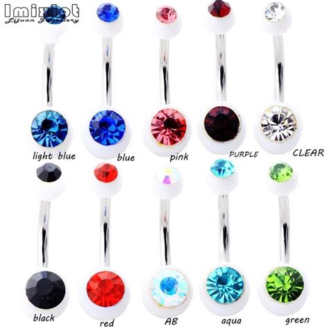 10 Pcslot Piercing Navel Surgical Steel Single Crystal Rhinestone Belly Button Rings Navel