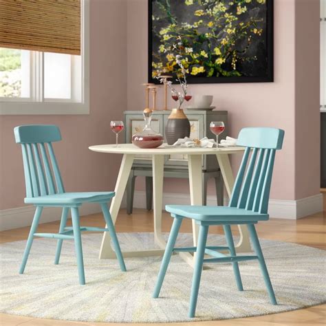 Light Blue Kitchen Chairs Solid Wood With Spindle Back