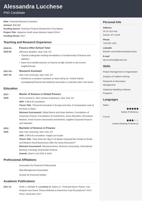 Resume For Graduate School Application Template And Examples