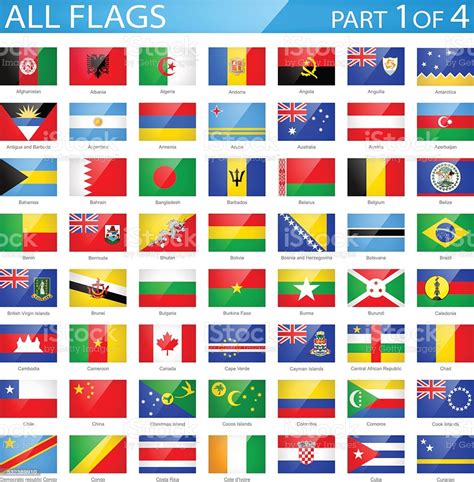 All World Flags Glossy Rectangle Icons Illustration Stock Illustration