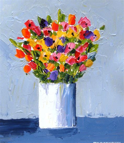 Spring Flowers In A Small White Vase Acrylic Painting By Jan Rippingham