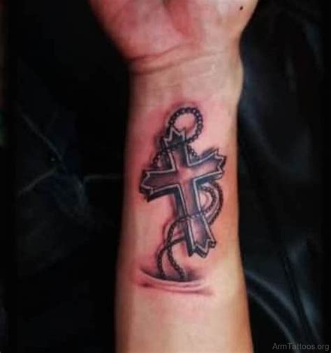 Color big cross rosary tattoo on half sleeve. 75 Religious Rosary Tattoo On Arm