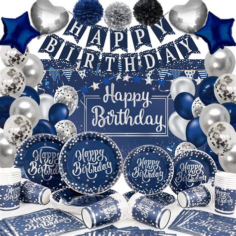 Buy Navy Blue And Silver Birthday Party Supplies Serves 25 Guests