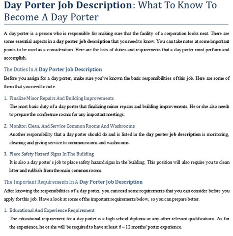 Day Porter Job Description What To Know To Become A Day Porter Shop