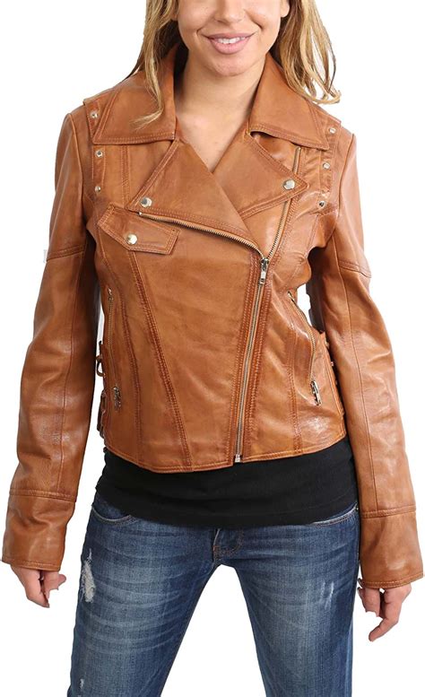 Trendy Womens Fitted Biker Style Leather Jacket Latest Tan Zipper Coat Jessica At Amazon Womens