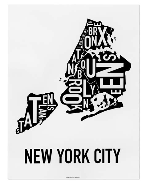 New York City Boroughs Map 18 X 24 Classic Black And White Poster