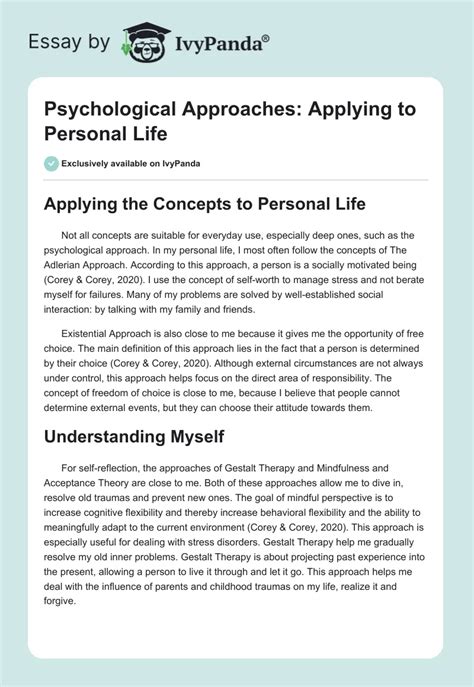Psychological Approaches Applying To Personal Life 290 Words Essay Example