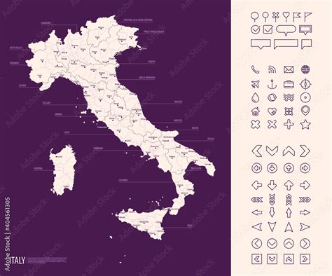 Detailed Map Of Italy With Administrative Division On Dark Background
