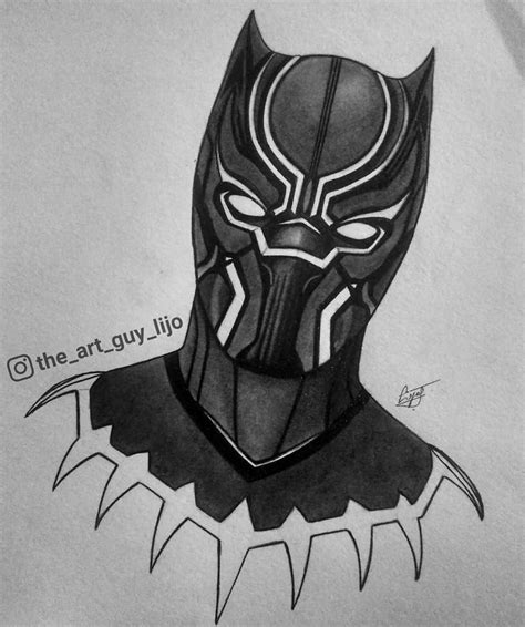 Mechanical Pencil Sketch Of Black Panther Completed Blackpanther Marvel