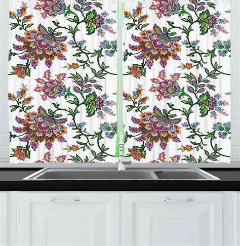 Retro Bohemian Kitchen Curtains 2 Panel Set Window Drapes 55 X 39