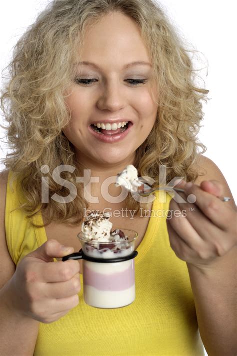 Beautiful Woman Eating A Delicious Dessert Stock Photo Royalty Free